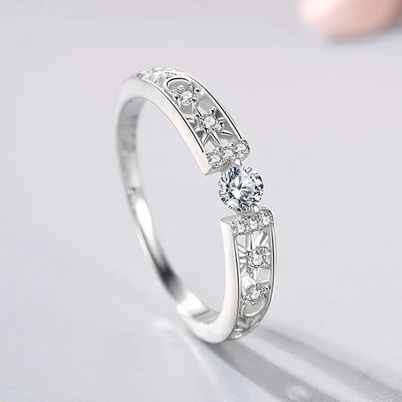 Wholesale hollow out zirconia promise rings 925 sterling silver women wedding zircon ring for women