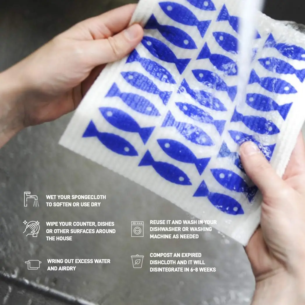 Kitchen Print Cellulose Sponge cloth Dishclith Swedish cleaning Cloth Eco-friendly Reusable Cleaning Cloth