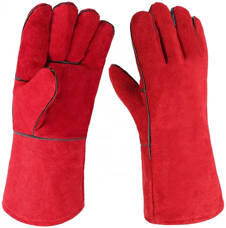 Red Color Cheap Leather Welding Gloves Buffalo Hide Working Gloves