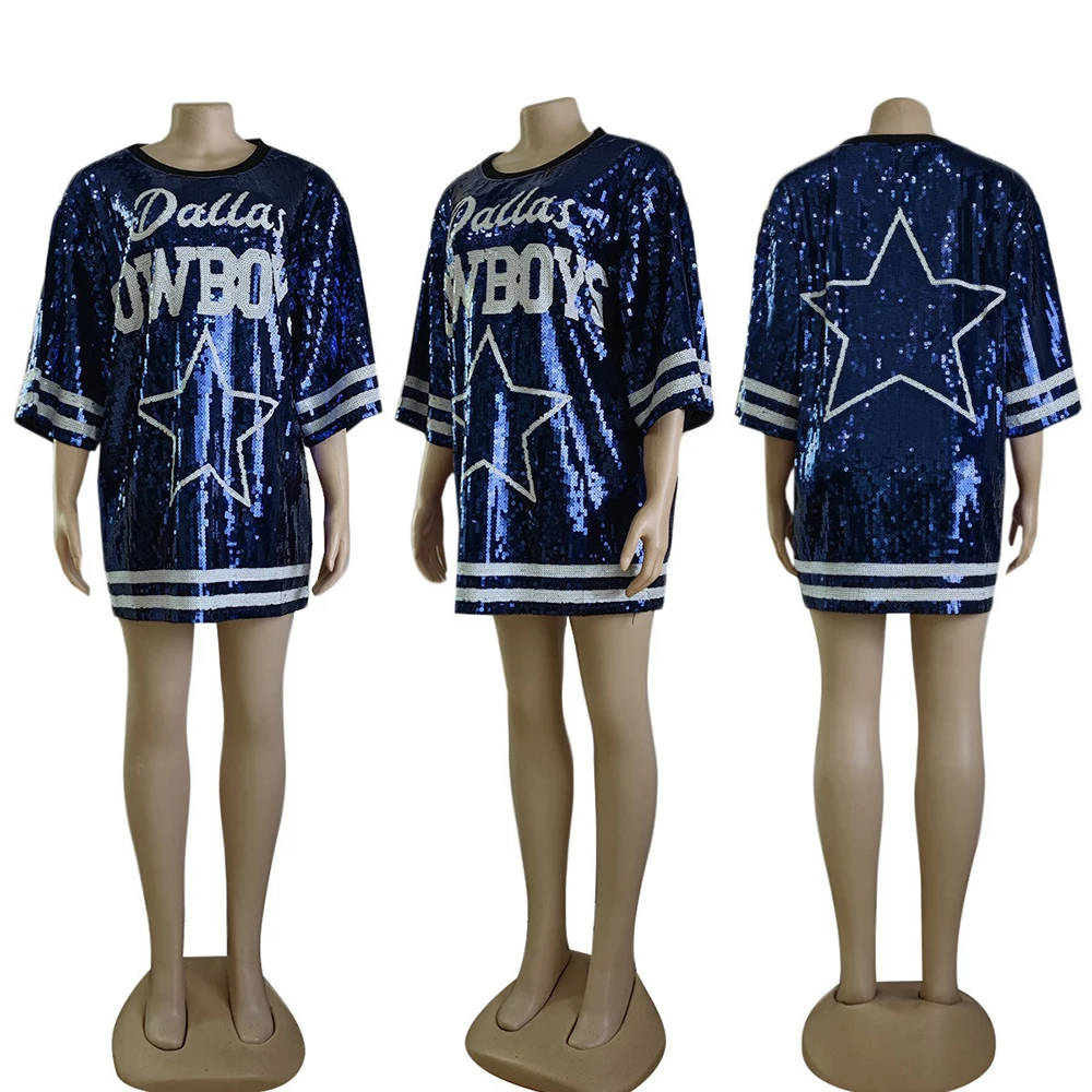 Quality spot Large Edition Sequin Shirt Short Sleeved beaded Letter Pentagram Pattern Sequin T-shirt