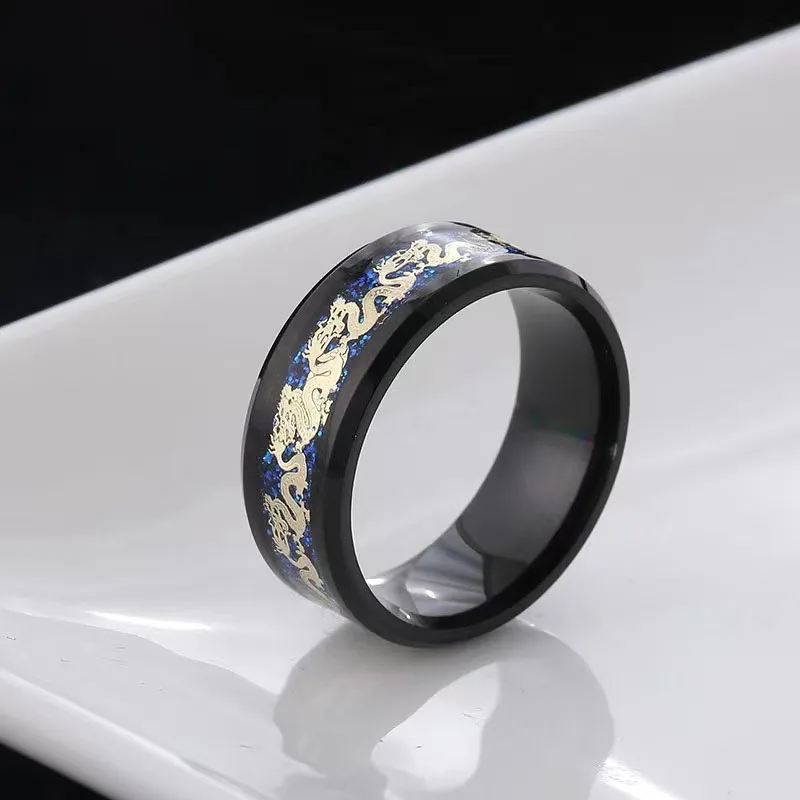 Wholesale Non fading Carbon Fiber Black Dragon Inlay Anillo Stainless Steel Tungsten Men Rings