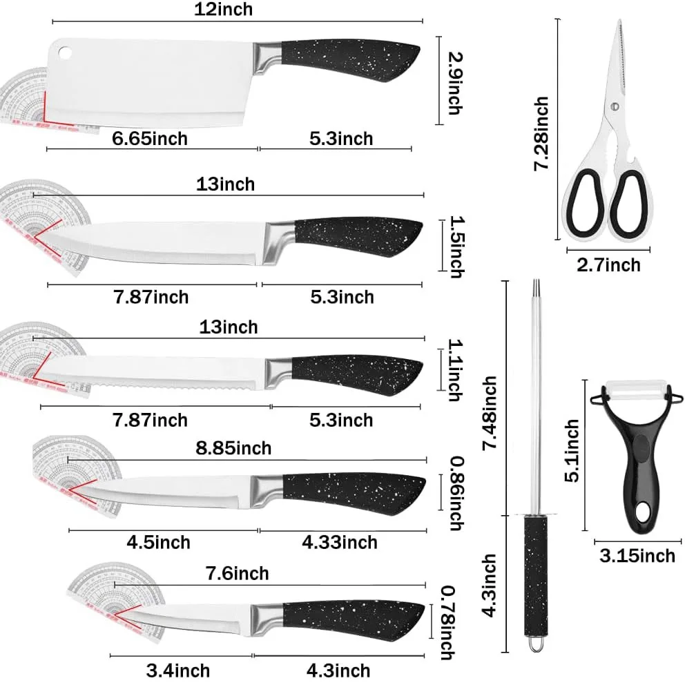 swiss line 9pcs stainless steel kitchen knife block set with hollow handle