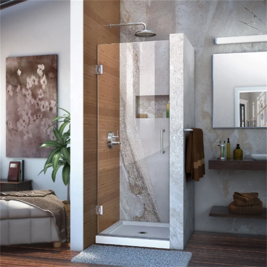 Oumeiga 27 in. W x 72 in. H Frameless Hinged Shower Door in Chrome For Hotel