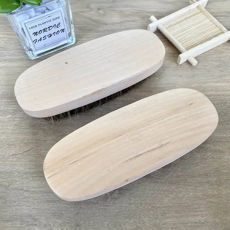 Professional Shoe and Leather Care Brush Set Soft Bristle Pig Hair Brush with Wood and Leather Handle for Maintenance