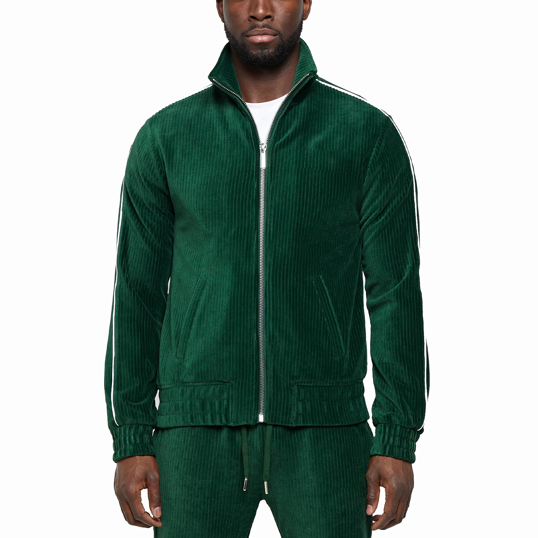 wholesale manufacturer vintage designer brown ribbed velour custom track jacket man