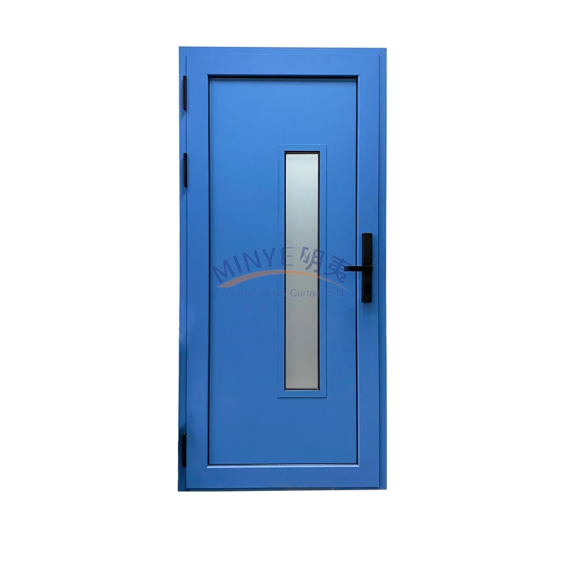 Aluminum  casement door blue color double  tempered glass fast delivery   Electronic code lock door