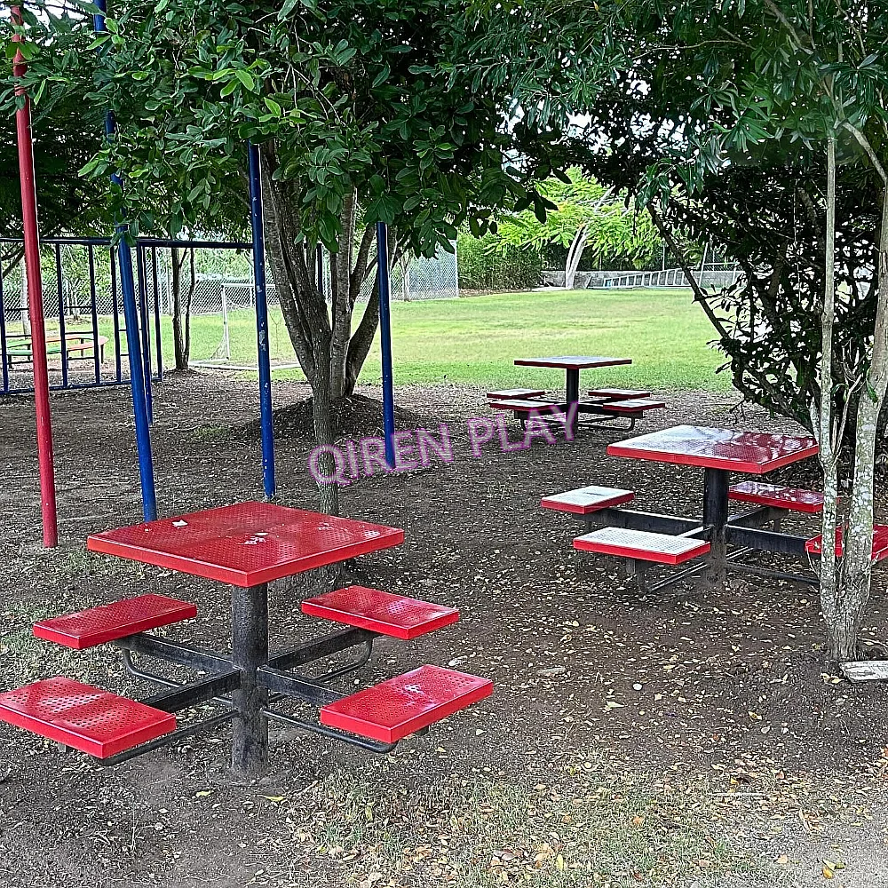 Modern Outdoor commercial metal picnic table bench garden furniture steel dining table outside patio cafe table