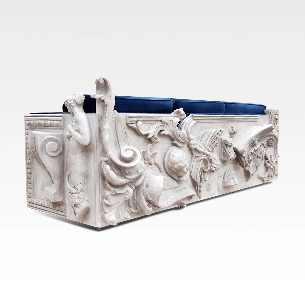 Modern Design Luxury Couch Living Room European Fiberglass Retro Relief Carved 3 seat Solid Wood Fabric Velvet Sofa