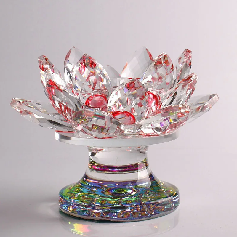 Wholesale Buddhist Religion Votive Crystal Glass Lotus Flower Candle Holder Home Goods Tea Light Ghee Candle Wax Holder