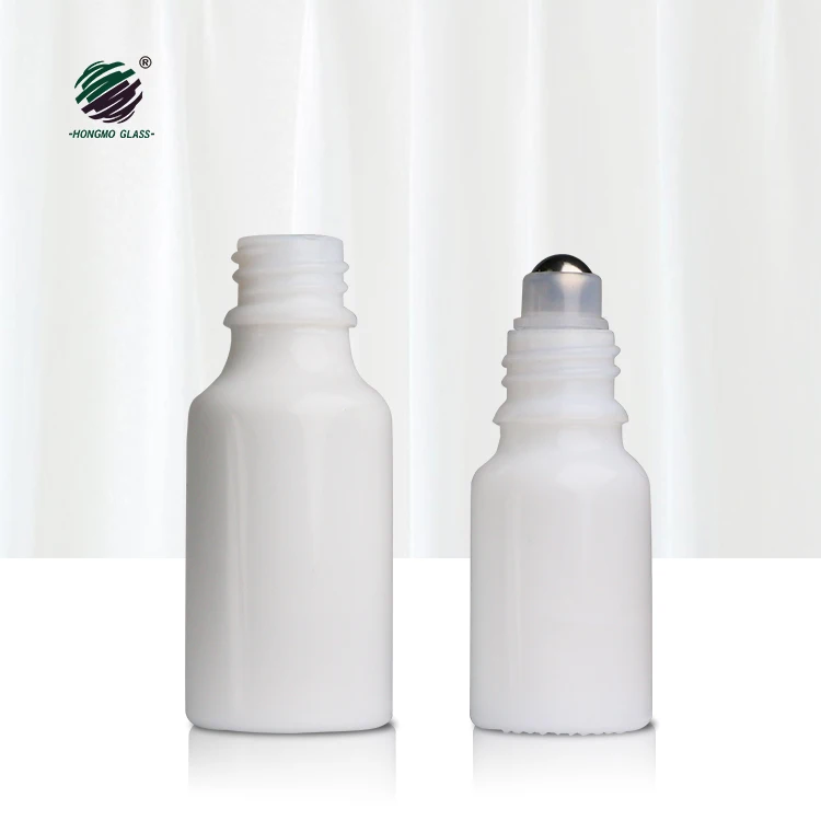 Cosmetic Packaging Round shoulder Opal White Glass Roller Bottle With white Lid Steel ball Cosmetic Lotion Bottle Products