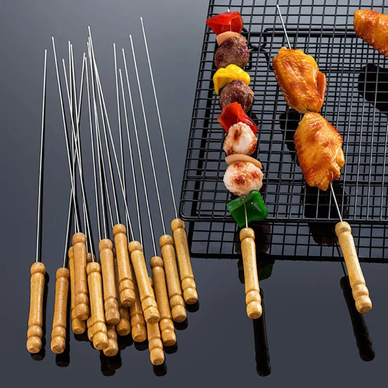 Heat Resistant Set of 4 BBQ Grill Skewers Disposable Natural Wood  Bamboo Sticks
