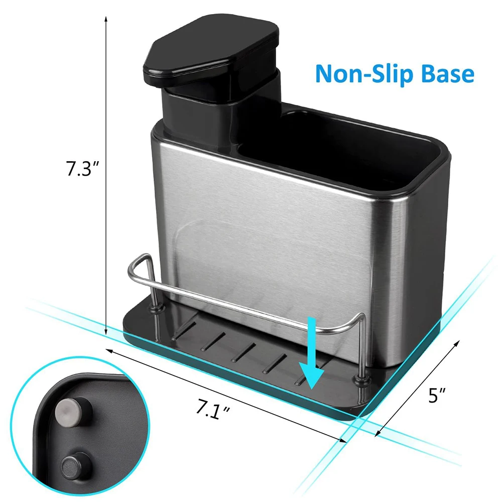 2024 Hot Selling Stainless Steel Sink Caddy Soap Dispenser and Brush Holder 3 in 1  Kitchen Bathroom Organiser Sponge Holder