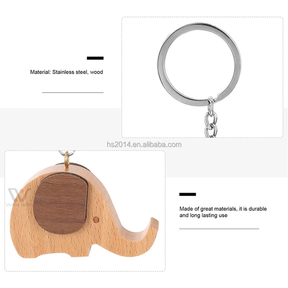 Custom Logo Cherry Koa Wood Keychain Keyring Custom Cute Elephant Keyrings For Handbag Holder