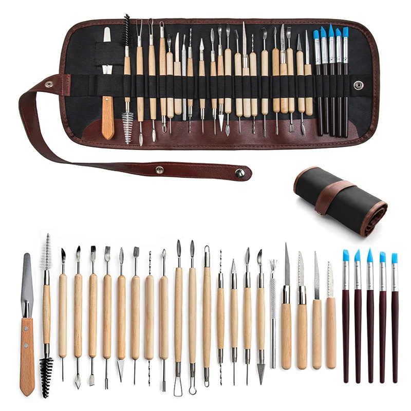 Cross-border pottery tools 27 pieces set stone plastic clay carving knife silicone pen DIY animation production seven needles