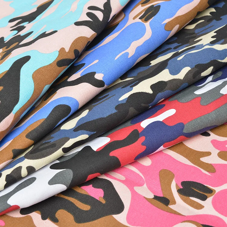 OEM 12 OZ  Fabric Cotton canvas Camo Printed school bag camo travel backpack fabric Camouflage canvas