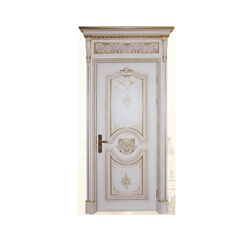 latest design luxury white color Golden Line Decorative Royal Style solid wood door