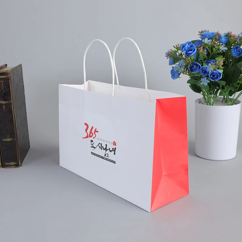 Custom thicken machine making shoes clothing white kraft shopping packaging paper bag with logos