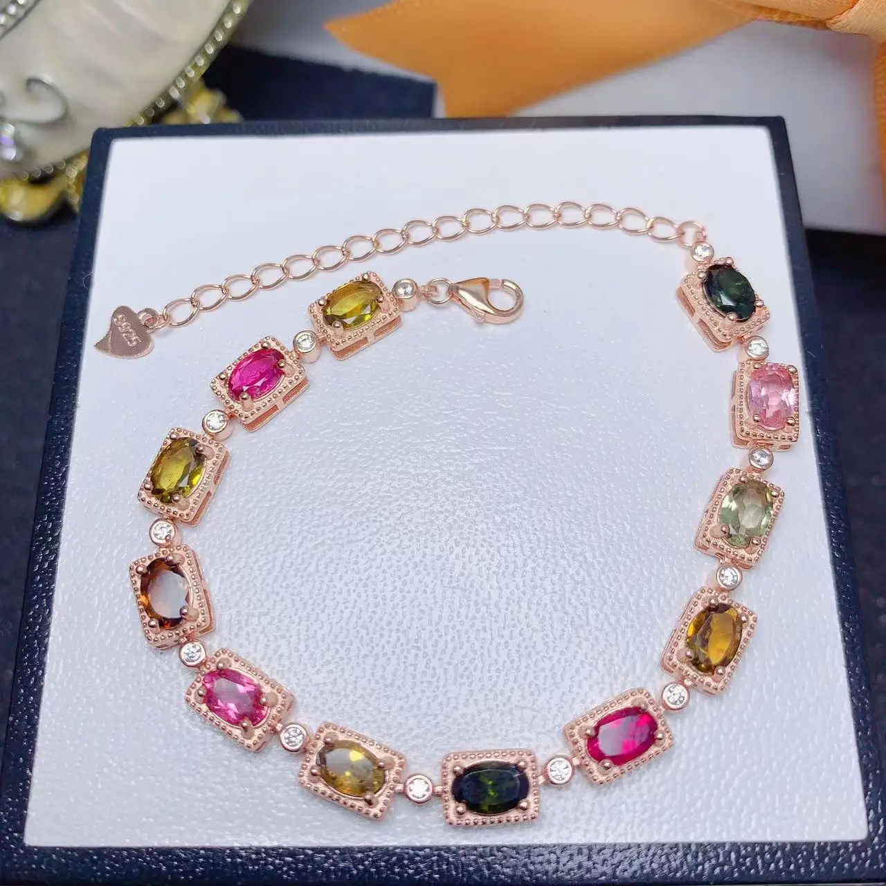 Factory Supply Good Price Luxury 925 Sterling Silver Gold Plated Natural Tourmaline Jewelry Women Bracelet