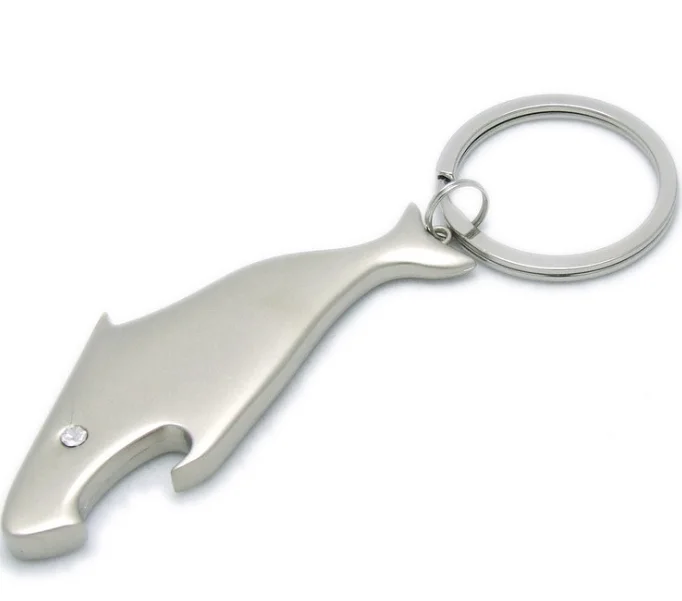 Low MOQ innovative keychain laser engraved metal bottle opener keychain 3D shark wholesale a wine bottle opener