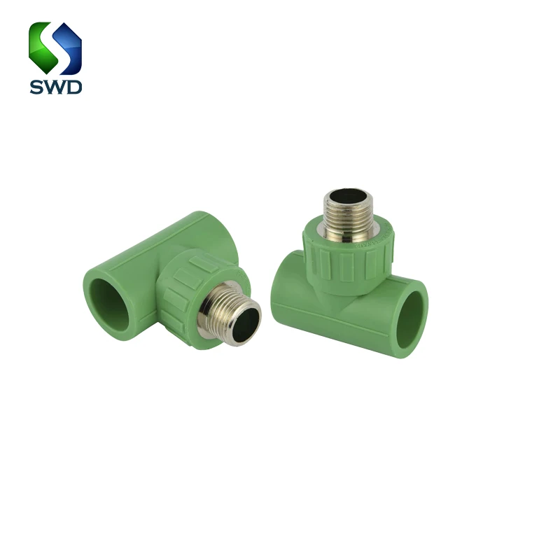 SALVADOR SWD High Quality PPR Brass Stainless Steel Male Tee 20mm 25mm 32mm Pipe Fittings for Hot Water Home Use
