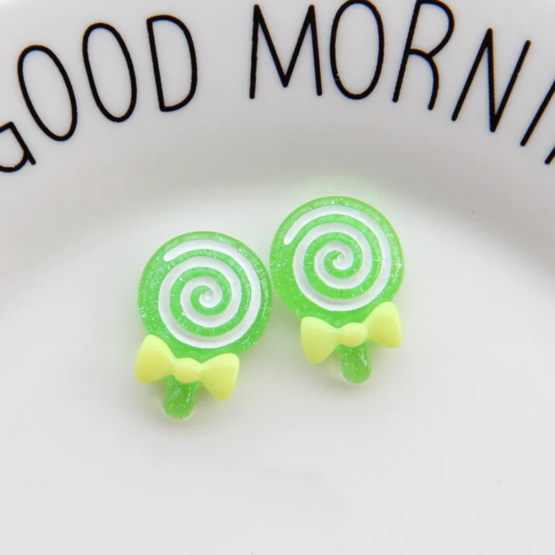 Free Shipping Colorful Adorable Glitter Bowknot Lollipop Resin Candy Accessory Scrapbooking Flatback Cabochons Resin Ornament