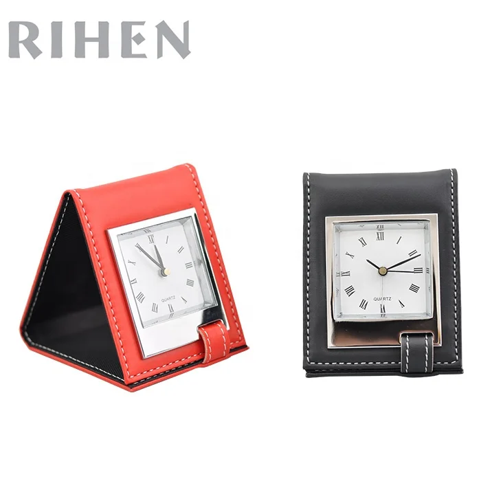
Unique Folding CE PU Leather Table Travel Analog Alarm Clock for Pocket 