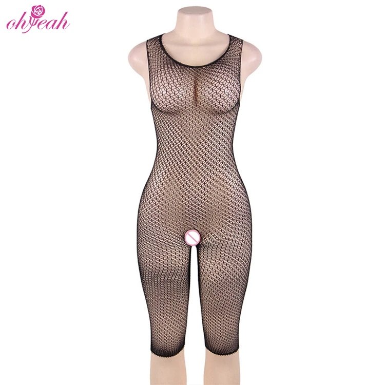 
OHYEAH Wholesale sexy fishnet sleeveless xxl opening crotch net full white body stocking 