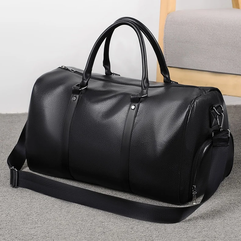 Famous Brand Leather Travel Bag with Shoe Pouch Weekender Overnight Bag Waterproof Large Carry On Travel Tote Duffel Bag for Men