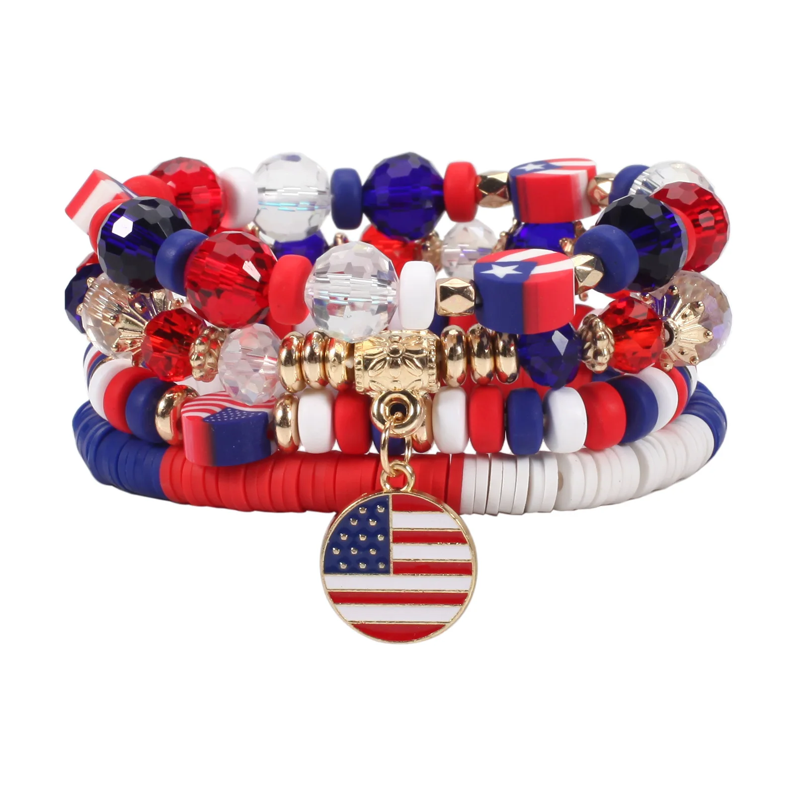 Hot sale American Flag Color pendant bracelet Crystal Bracelet American Independence Day Stack beaded elastic bracelet