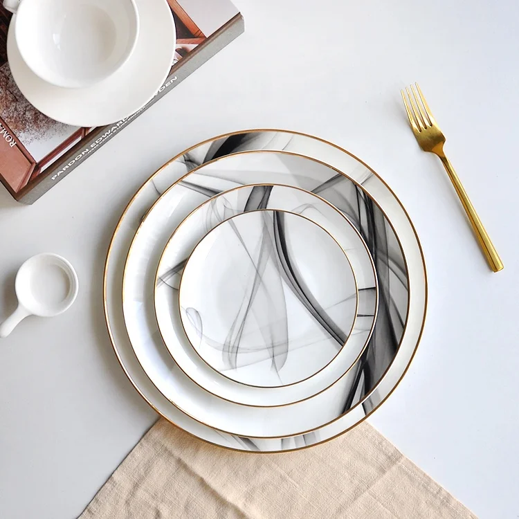 
Wholesale white black ceramic dinner plates sets for wedding party event restaurant or hotel 