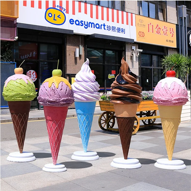 Outdoor Decor Giant Ice Cream Sculpture Props Fiberglass Dessert Statue for Summer Decoration