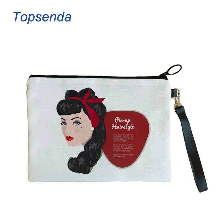 Custom Logo Personalized Design Printing Wristlets Cosmetic Pouch Canvas Makeup Bag