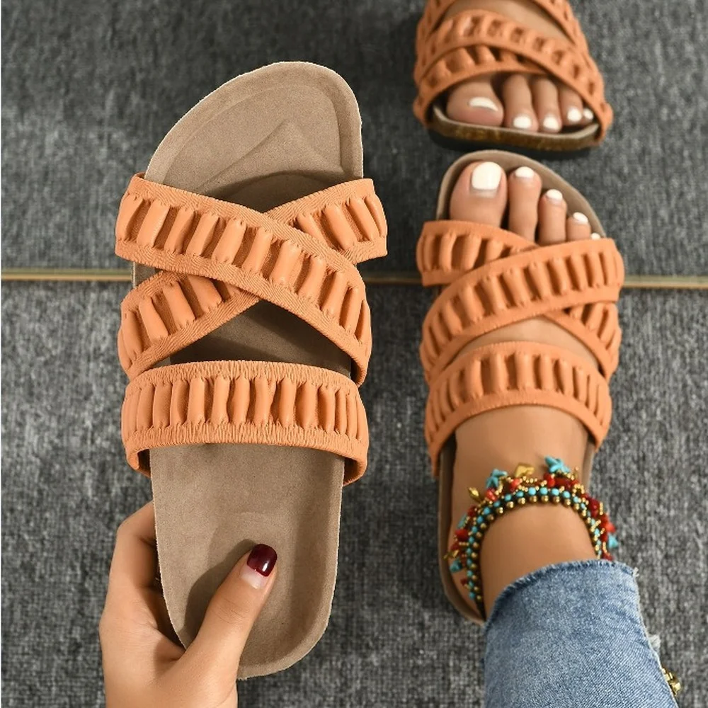 2022 New Arrival Spring Cross Straps Chunky Slippers Women Amazon Cork Sole Designer Slides Sandals Dropshipping Sandalias Mujer