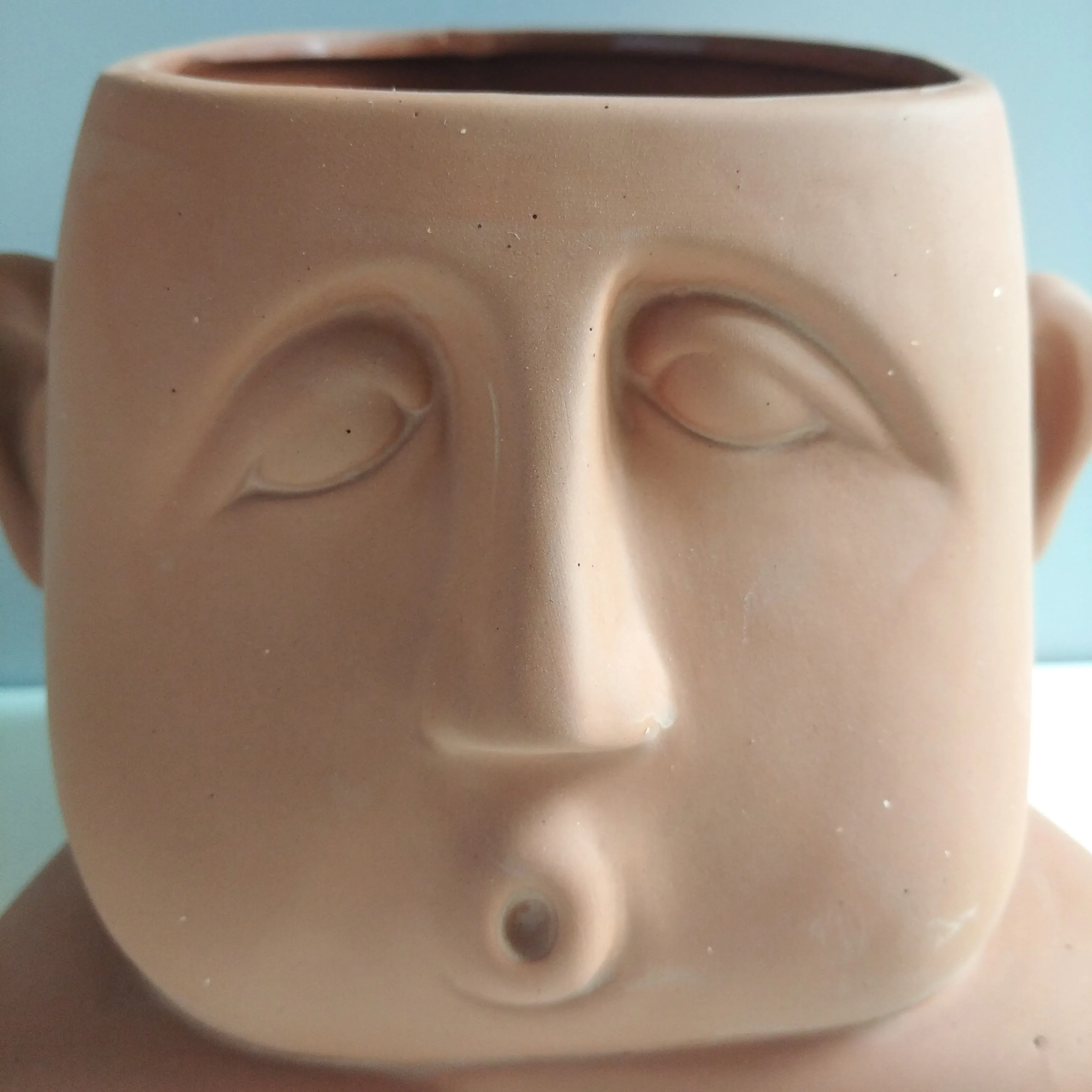 Creative terracotta ceramic human face brown flower pot for indoor home garden decoration