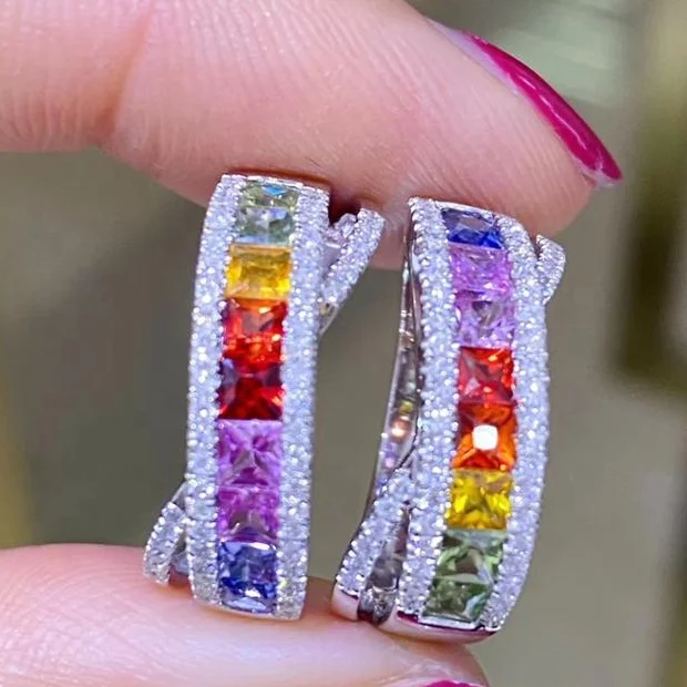 Color Sapphire Rainbow Pure 9K 10K 14K 18K Gold Jewelry Real Diamond Rings ring for women