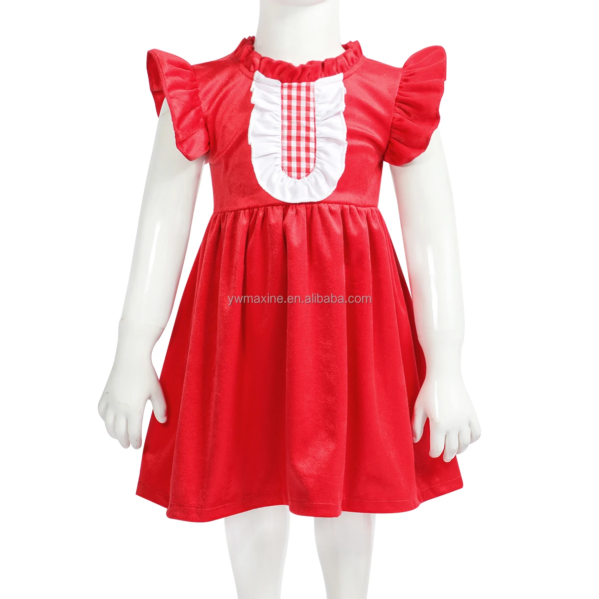 Winter Children Clothes Christmas Velvet Dress for Kids Flying Sleeve Baby Girls New Year Party Dresses