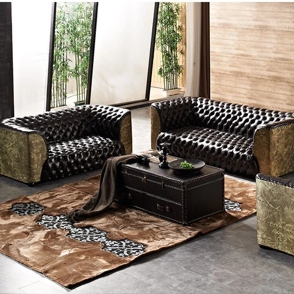 
Aviator Copper Aluminium Back Style Antique Leather Living Room furniture sofa  (62336326176)