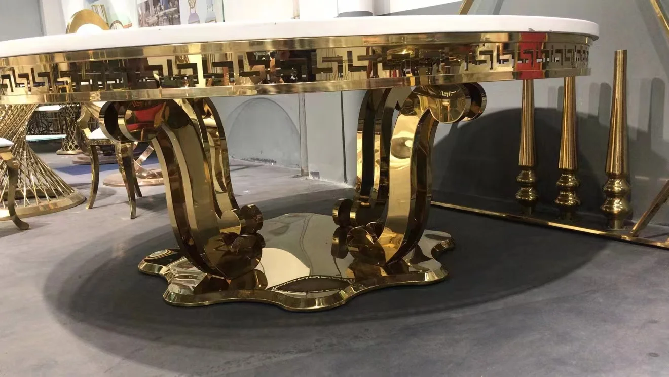 2022 high quality Stainless Steel  Frame  White  Round Marble Top Banquet  Dining Table