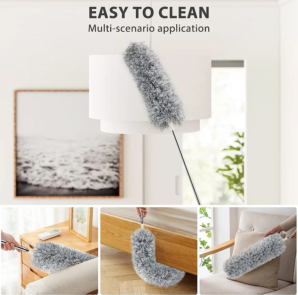 Custom 100 inch telescopic pole extendable microfiber Feather Ceiling rod fan dust duster for home cleaning