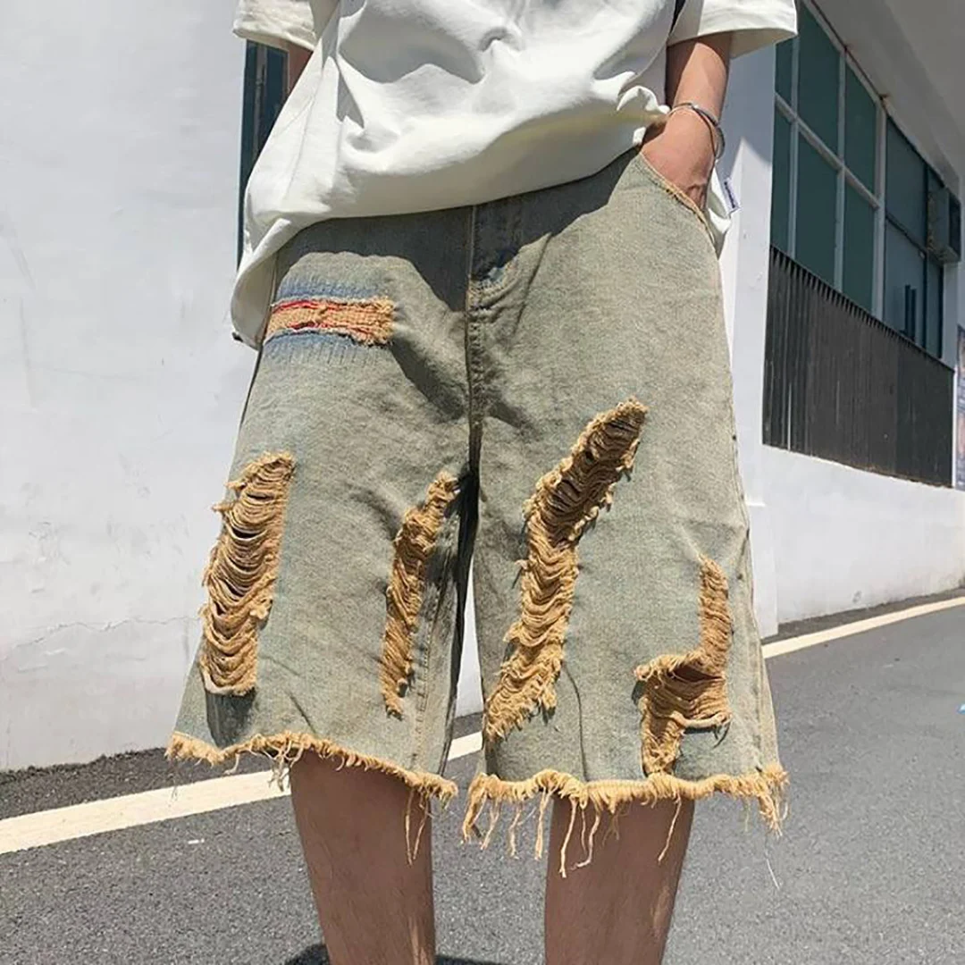 High Quality Wholesale Ripped Destroyed Distressed acid wash shorts Hole Denim Shorts Blue Male Men Fashion Casual Jeans Short