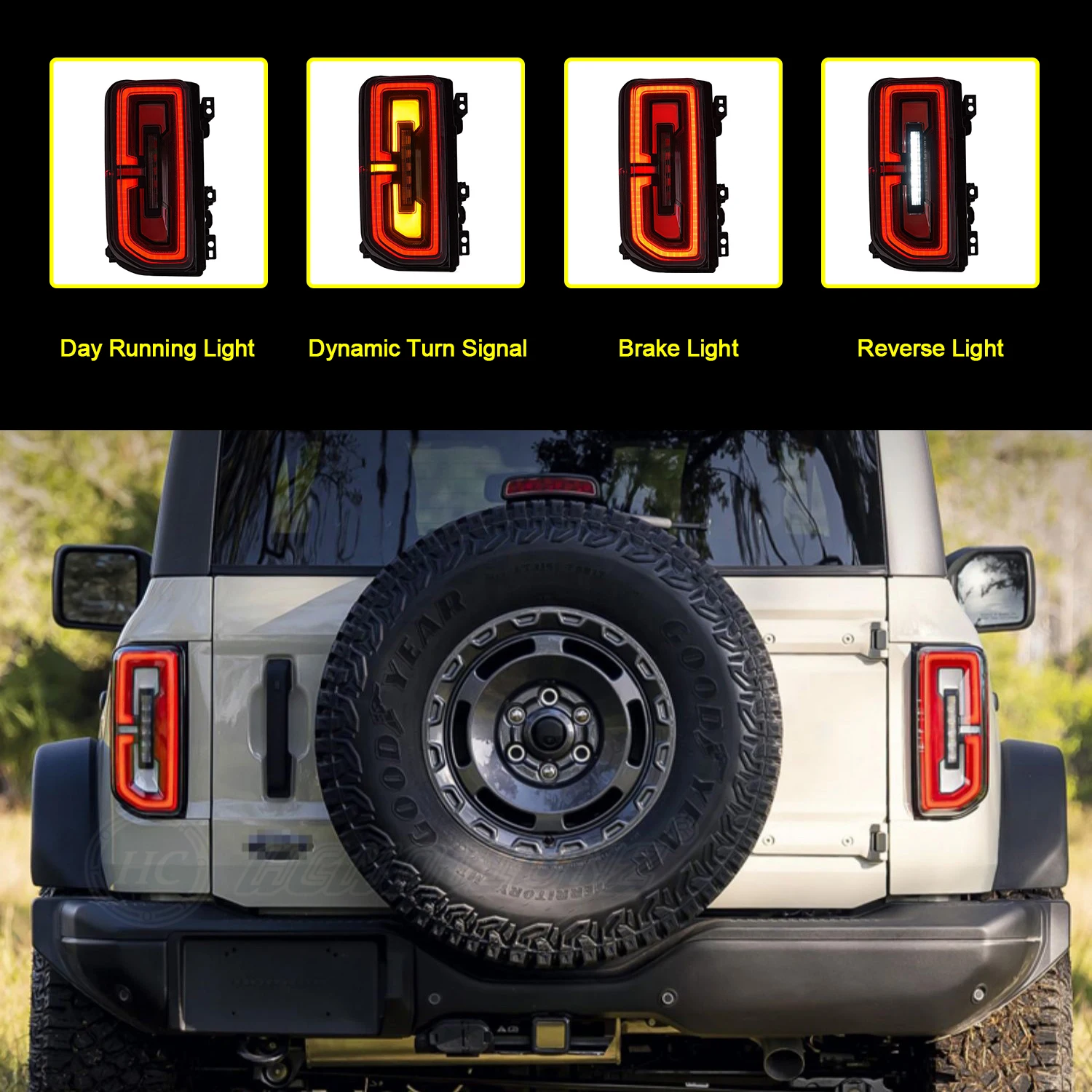 HCMOTIONZ Sequential DRL Animation LED Rear Lamps Assembly 6th Gen 2021 2022 2023 Tail Lights For Ford Bronco