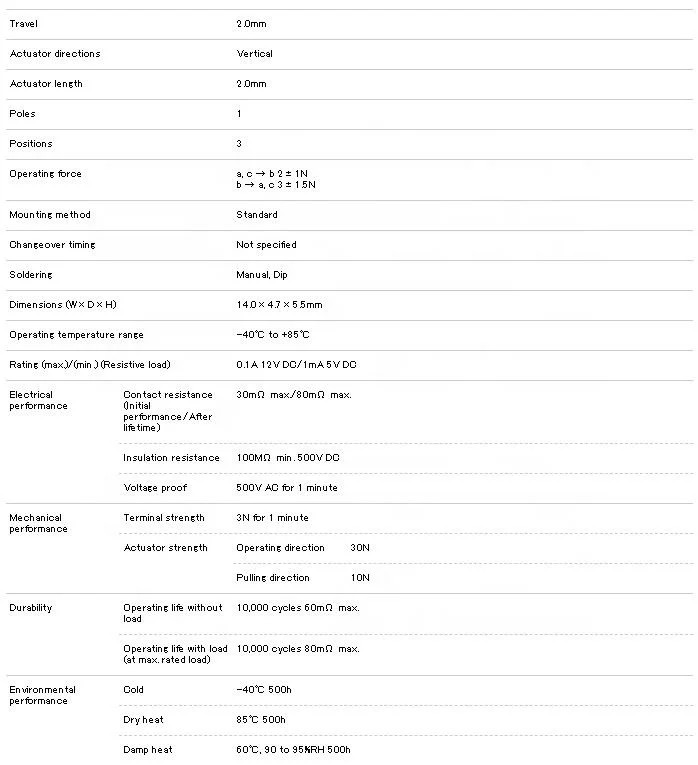 ALPS SSSS919500 5mm 2mm-travel Type Authorized agent genuine guarantee Slide Switch