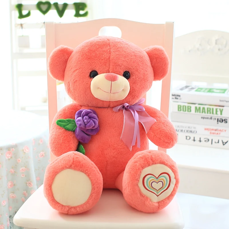 oem custom stuffed plush tedy bear smile teddy bear with rose flower