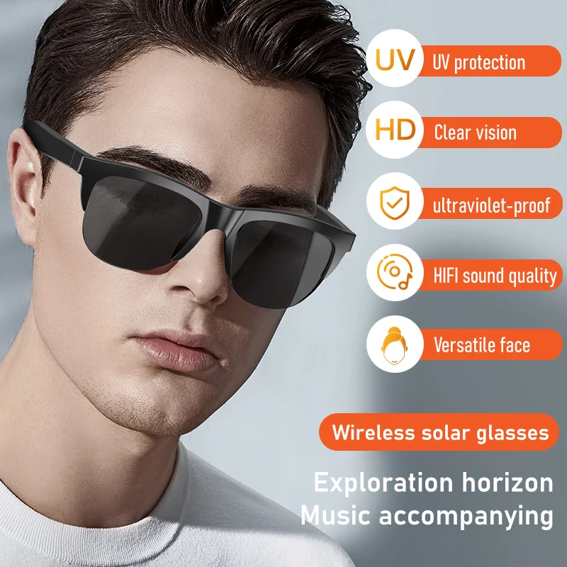 Night Drive Vision Smart Glasses Wireless Bluetooth Sunglasses Open Ear Music&Hands-Free Calling, Polarized Lenses,IP4 Waterproo