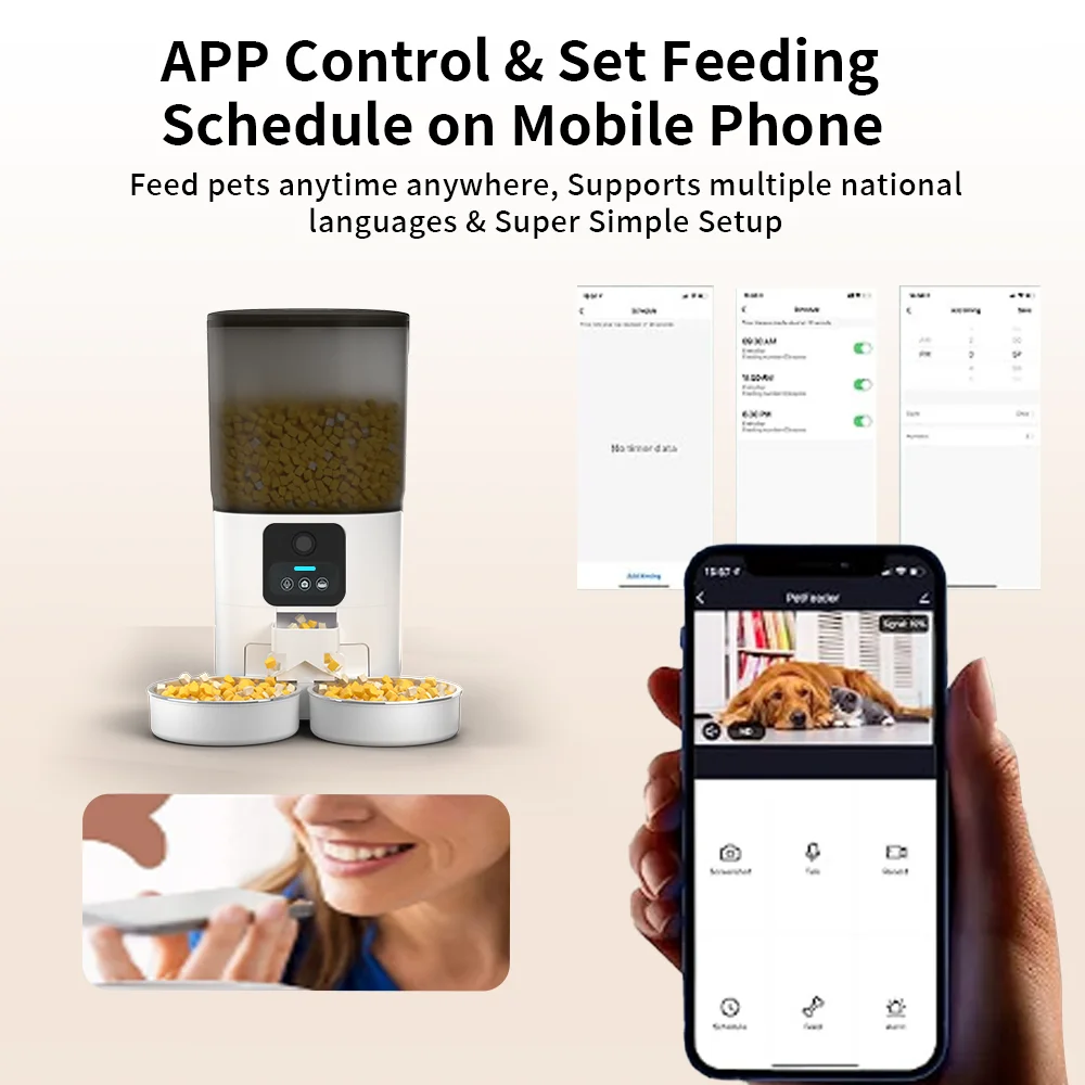 Papifeed автоматическая кормушка для собак с камерой 5 г Wi-Fi легкая настройка 6 л умный дозатор кошачьего корма