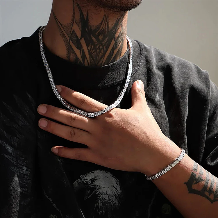 New Design Pass Diamond Tester Hiphop Jewelry 3mm-5mm VVS Moissanite Diamond Iced Out Cluster 925 Silver Tennis Chain Necklaces