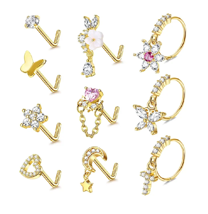 Gaby nose surgical steel piercing heart nose rings for women pierced nose ring bulk wholesale face body piercing fashion jewelry