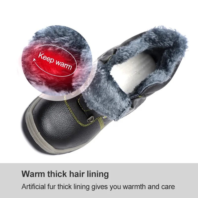 Winter plus velvet cold high PU PU injection safety protective shoes wear resistance acid and alkali