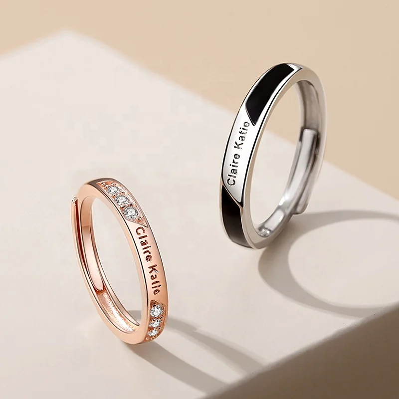 Fashion Couple Adjustable Jewelry 925 Sterling Silver Rose Gold CZ Women Ring White Gold Men Ring