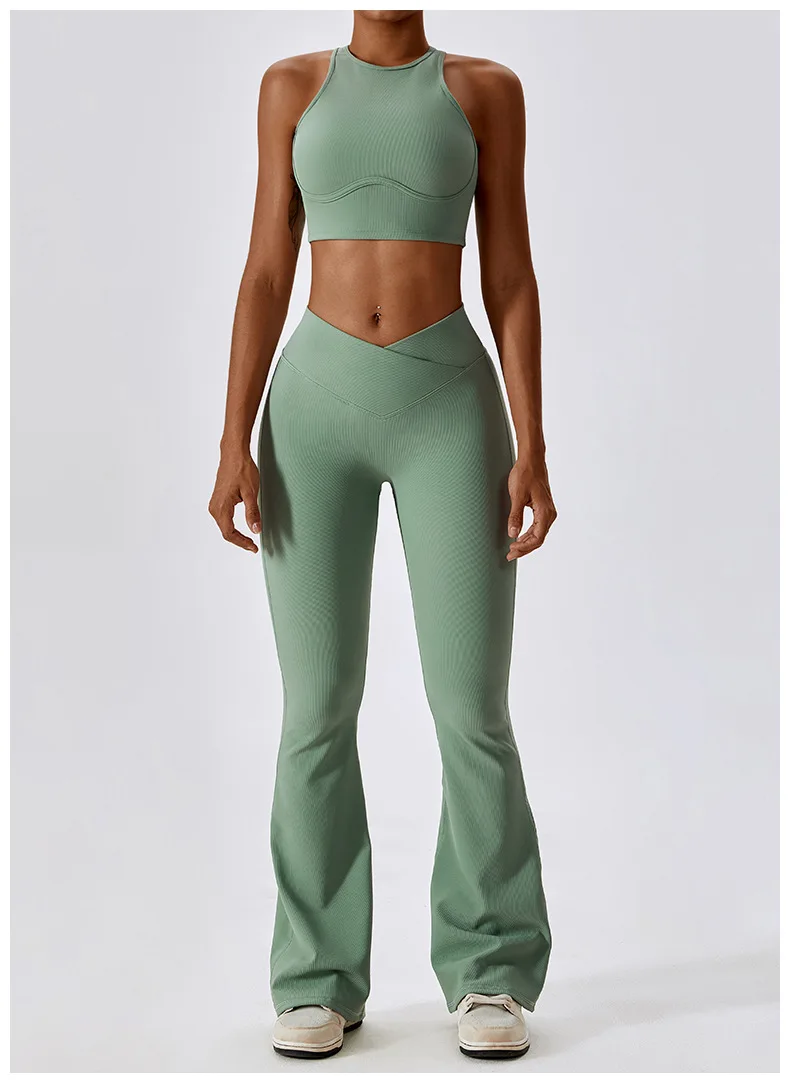 Cross High Waist Yoga Flared Pants Ladies Dance Sports Wide Leg Pants Casual Hip Lifting Fitness Micro Pants